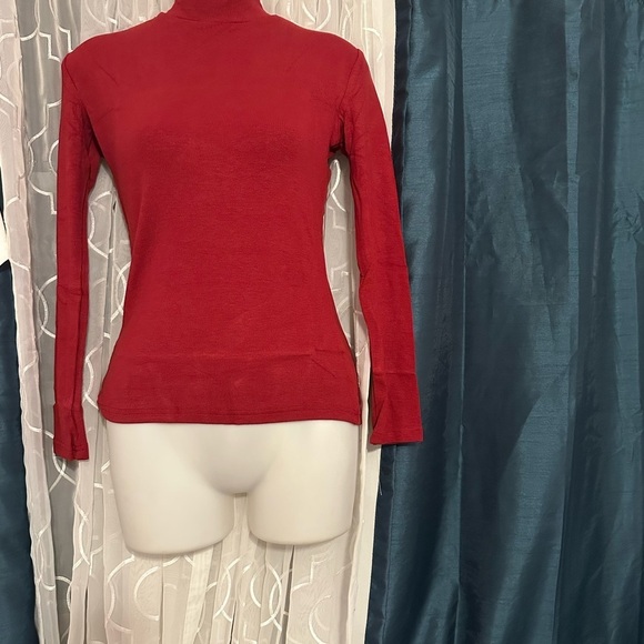 Amazon Tops - Red Polyester Spandex mock turtleneck top